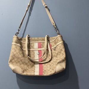 Stylish Beige and Pink Designer Tote Bag